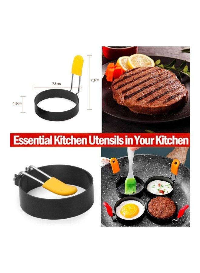 4-Piece Non Stick Egg Rings Maker Molds Black 7.5X1.8cm