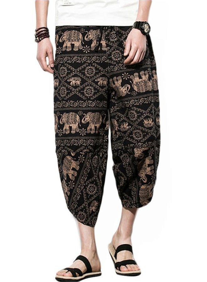 Elephant Printed Loose Trousers Coffee