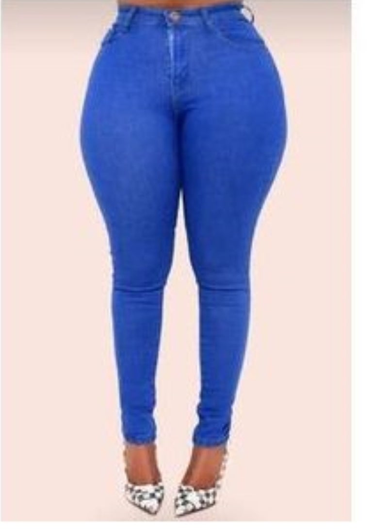 Blue High Waist Jeans Elastic Slim Fit Pants