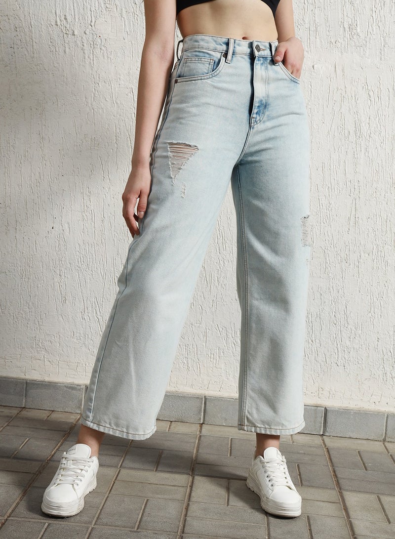 Relaxed Fit High-Rise Mildly Distressed Jeans for Women