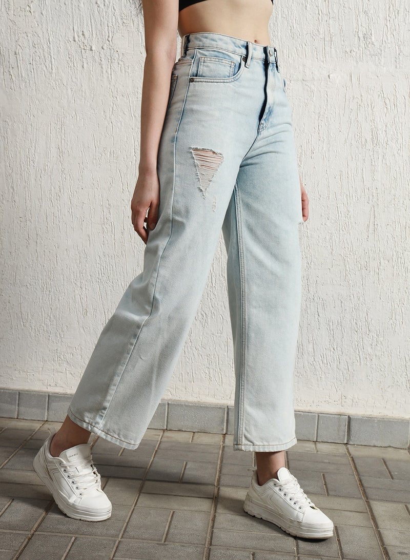 Relaxed Fit High-Rise Mildly Distressed Jeans for Women