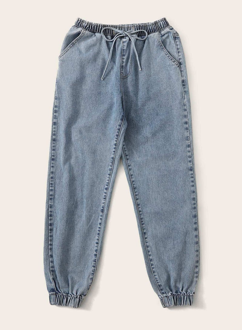 Plus Drawstring Tie Waist Carrot Jeans