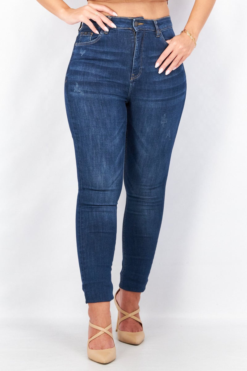 Women Skinny Fit Dark Super High Rise Jeans, Blue