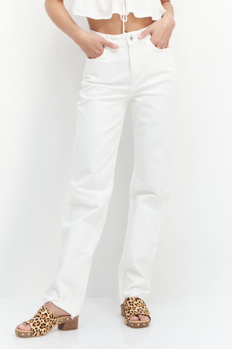Women Regular Fit Stretchable Denim Plain Jeans, White