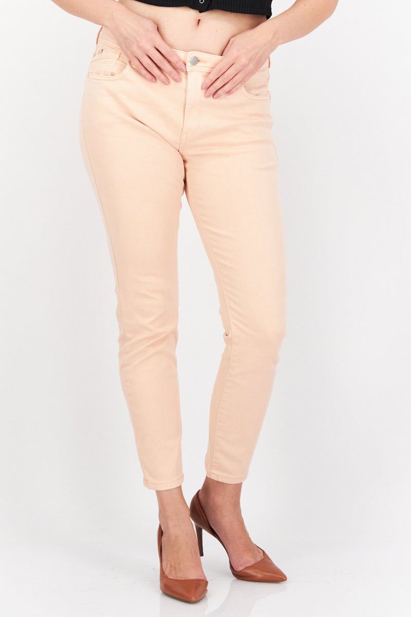 Women Skinny Fit Washed Stretchable Jeans, Pink