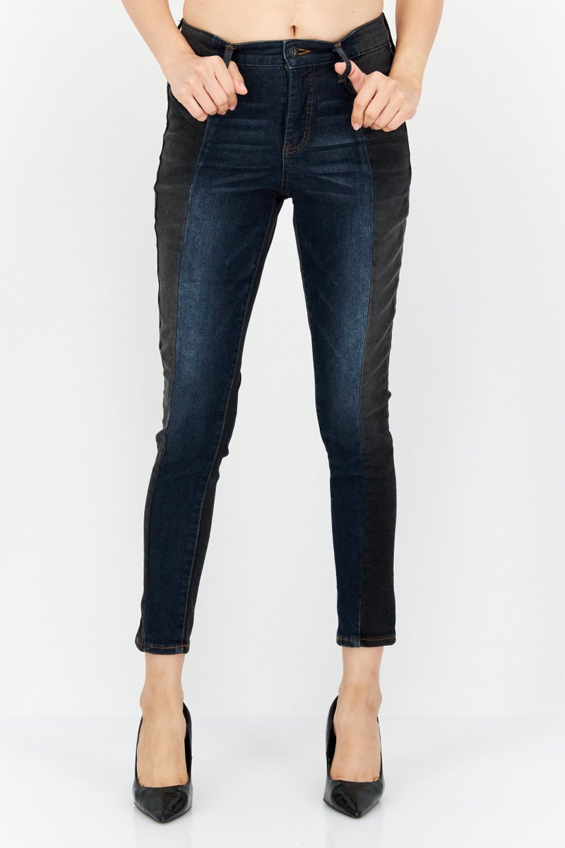 Women Skinny Fit Two Tone Stretchable Jeans, Blue/Black