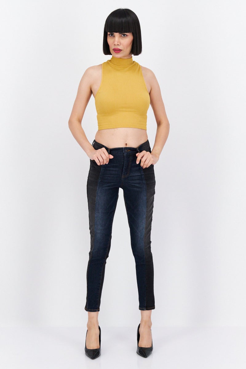 Women Skinny Fit Two Tone Stretchable Jeans, Blue/Black