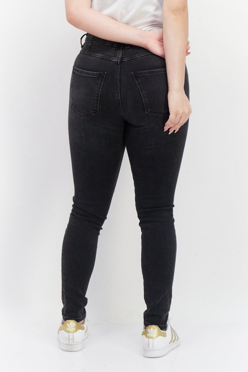 Women Skinny Fit Washed Stretchable Denim Jeans, Balck