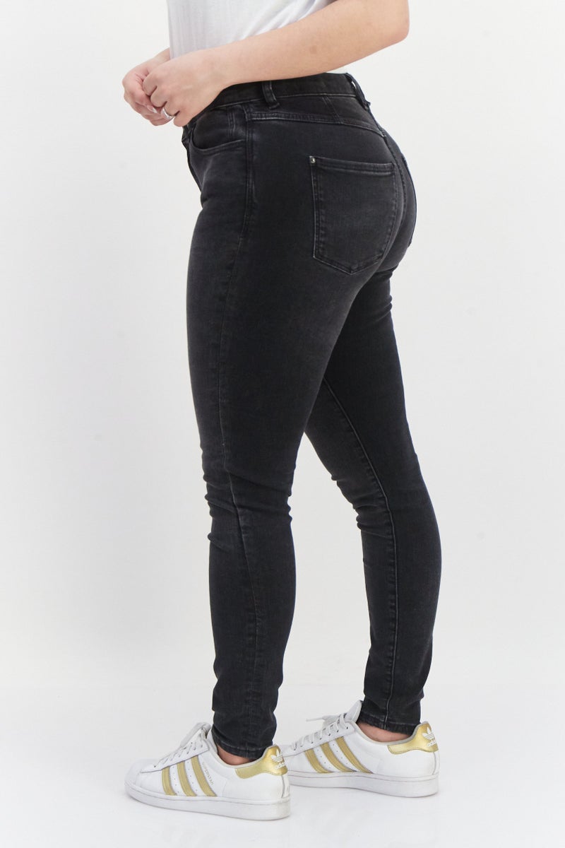 Women Skinny Fit Washed Stretchable Denim Jeans, Balck