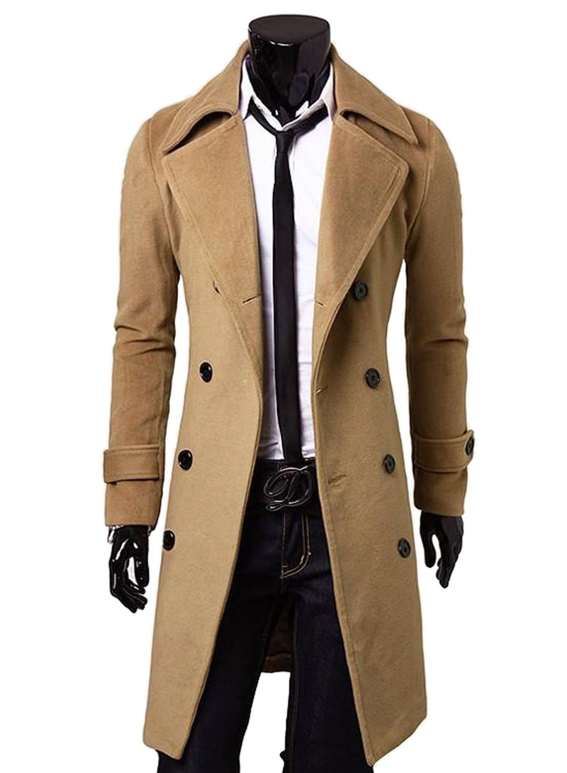 Long Trench Woolen Coat Brown