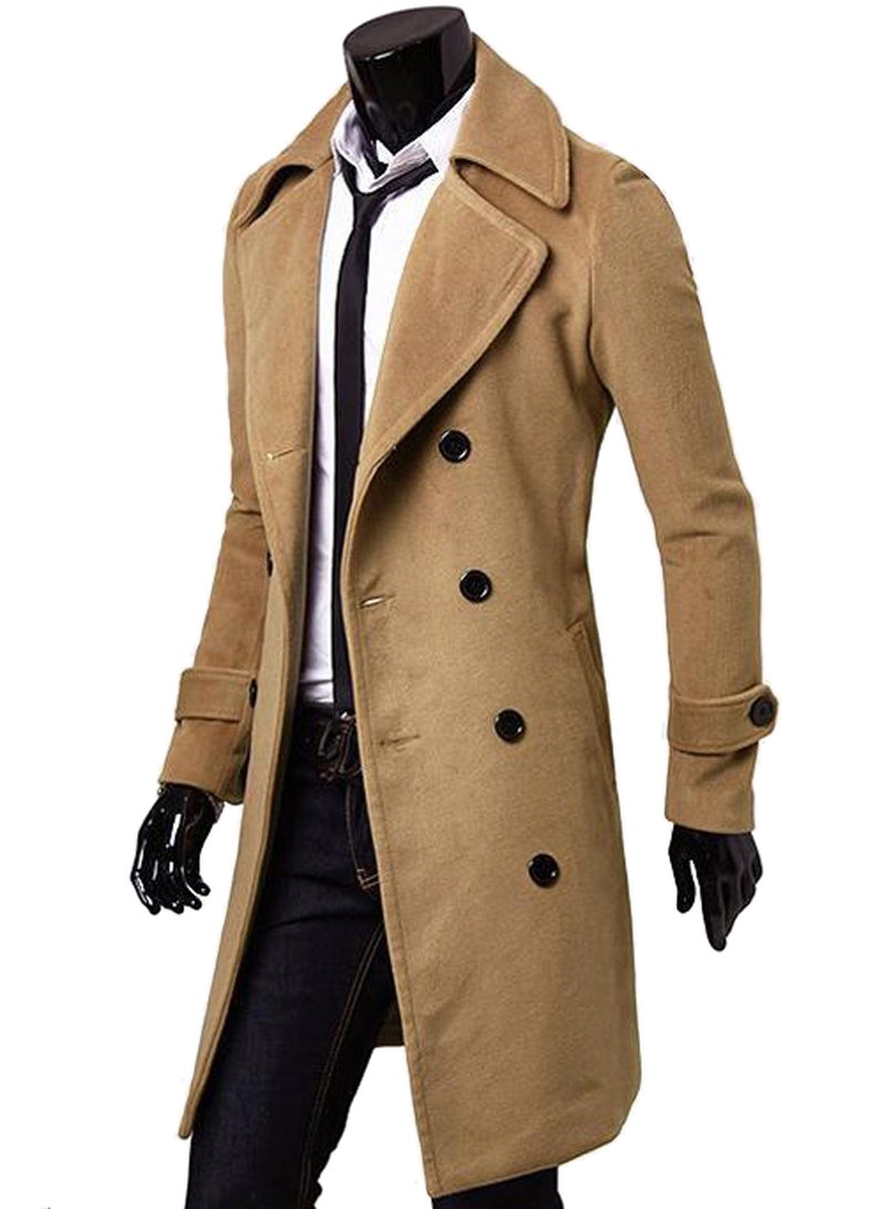 Long Trench Woolen Coat Brown