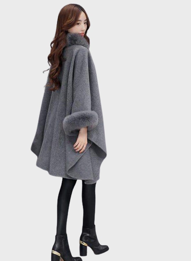 Fur Detail Long Sleeves Coat Grey