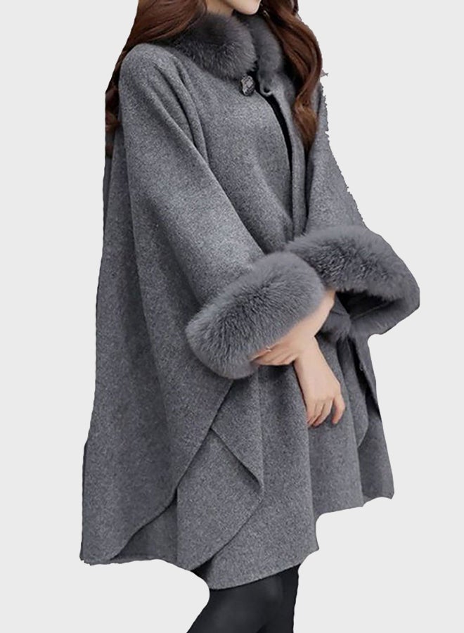 Fur Detail Long Sleeves Coat Grey