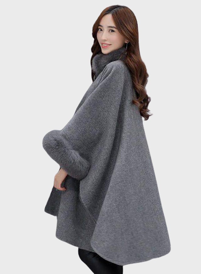 Fur Detail Long Sleeves Coat Grey