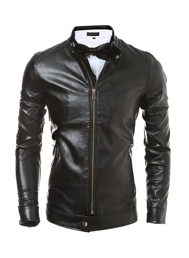 Solid Leather Jacket Black