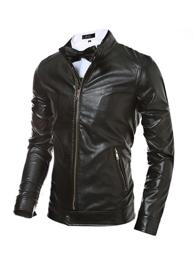 Solid Leather Jacket Black