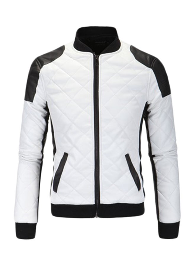 Quilted Colourblock Biker Jacket White