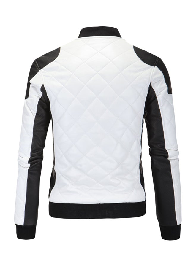 Quilted Colourblock Biker Jacket White