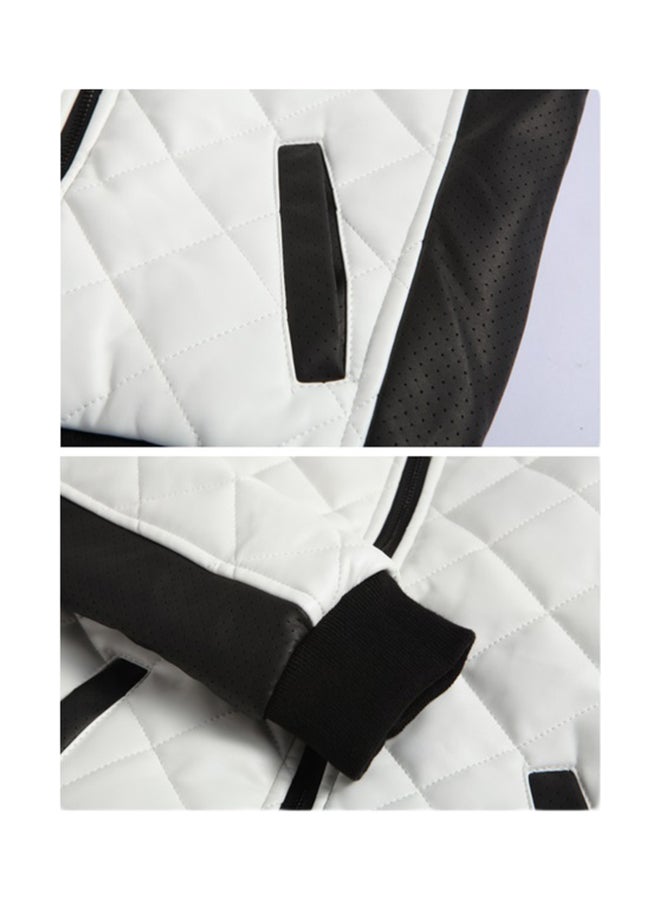 Quilted Colourblock Biker Jacket White