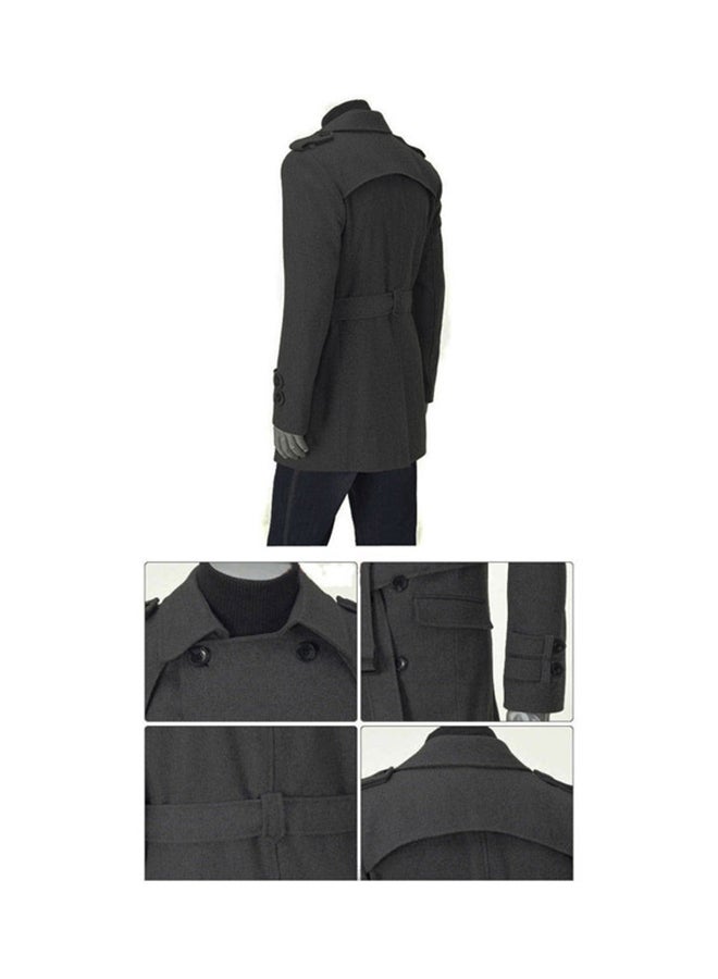 Lapel Solid Trench Coat Grey