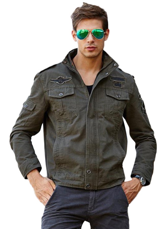 Flap Pocket Zipper Jacket Green