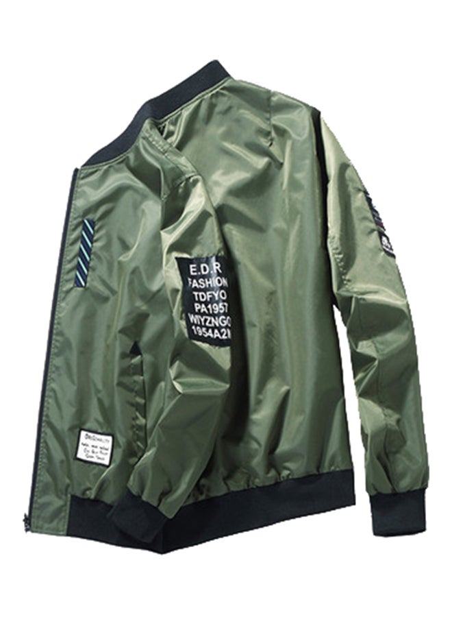 Badge Bomber Jacket Green