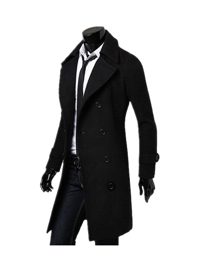 Button Detail Trench Coat Black