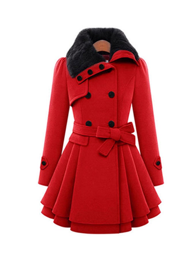 Ruffle Hem Trench Coat Red