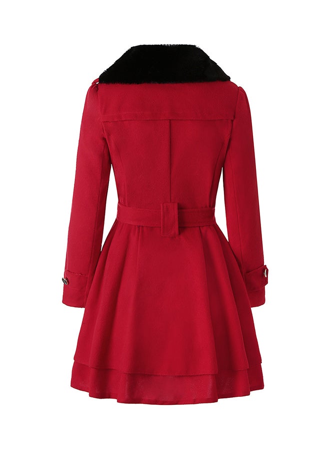 Ruffle Hem Trench Coat Red