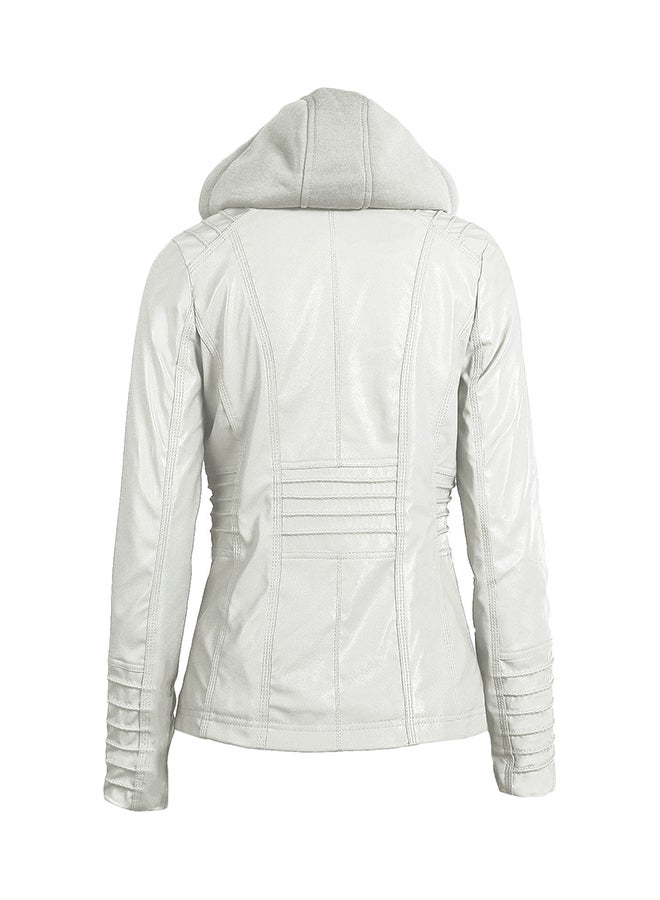 Detachable Hood Biker Jacket White