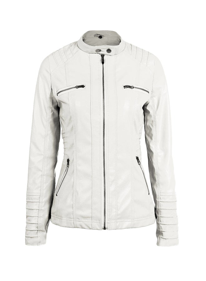 Detachable Hood Biker Jacket White