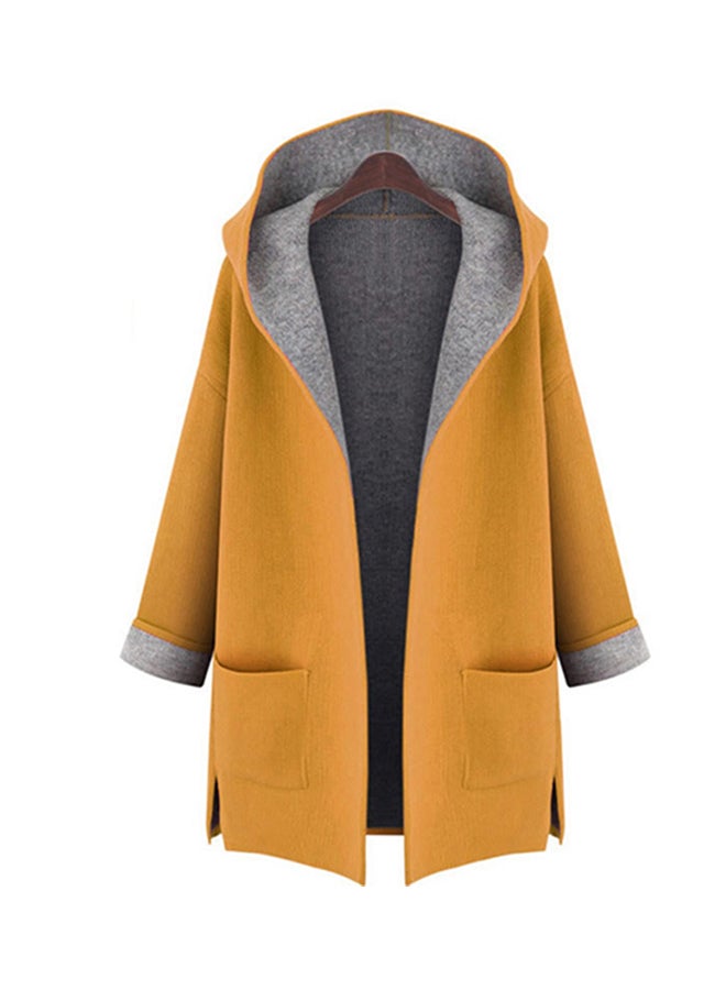 Contrast Detail Long Sleeves Coat Yellow/Grey