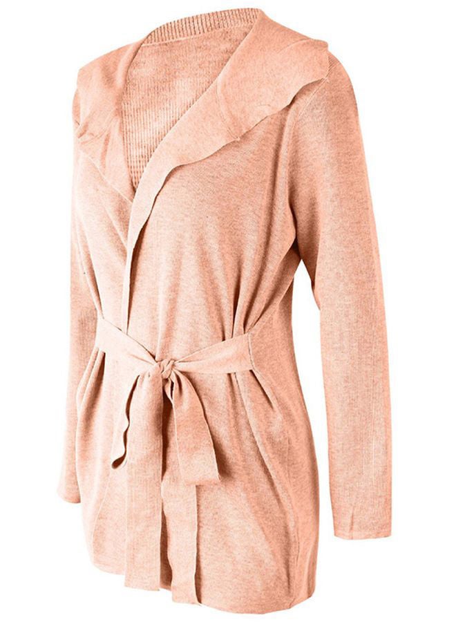 Solid Tie-Waist Knitted Jacket Pink