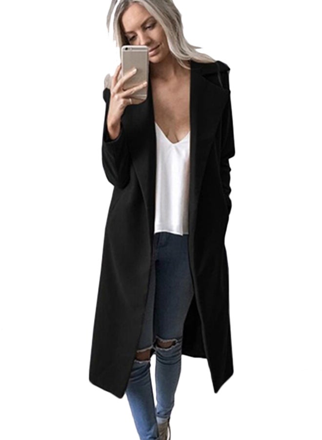 Lapel Long Coat Black