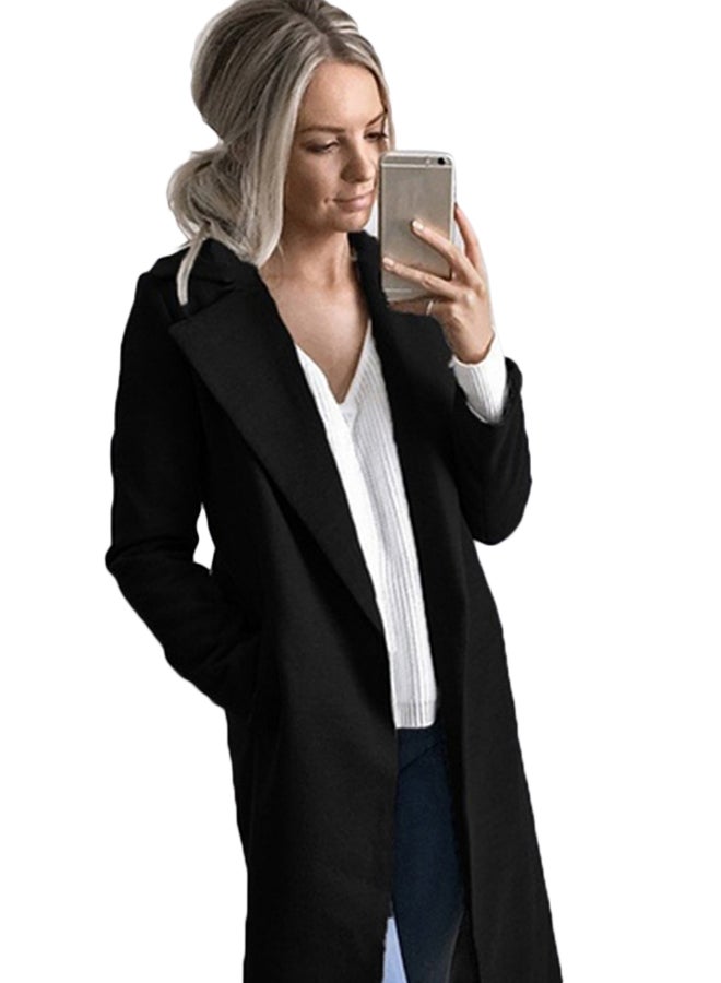 Lapel Long Coat Black