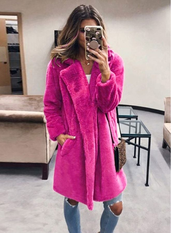 Winter Fluffy Solid Coat Rose