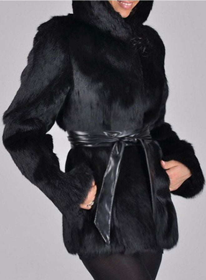 Solid Fluffy Coat Black