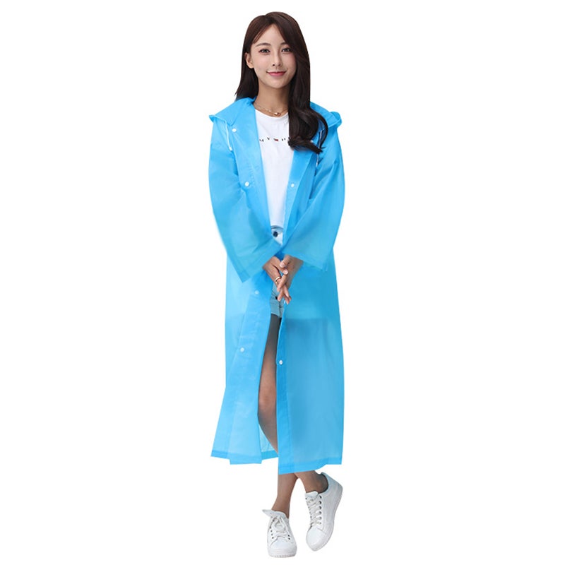 Reusable Hooded Raincoat Blue