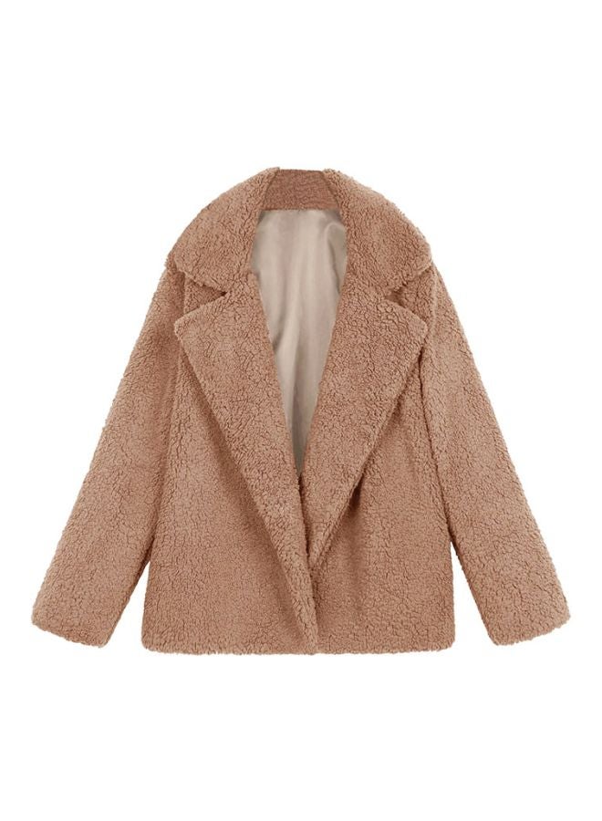 Shaggy Faux Fur Coat Camel