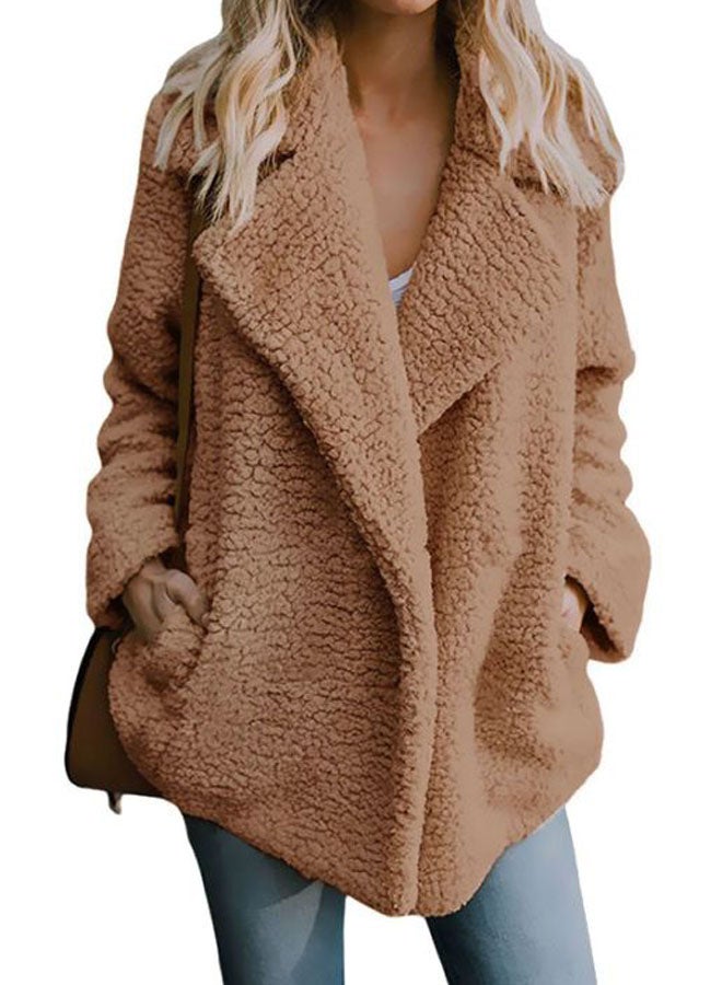 Shaggy Faux Fur Coat Camel