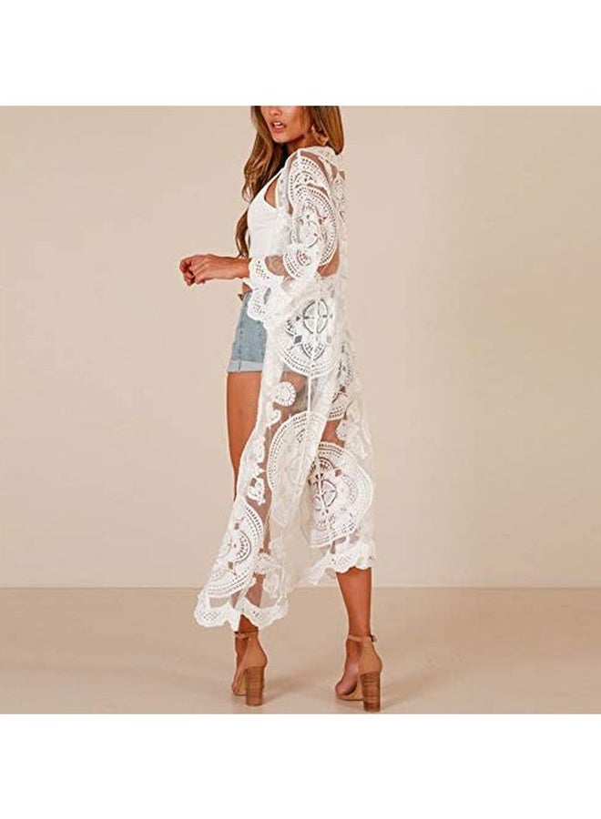 Lace Midi Length Coat White