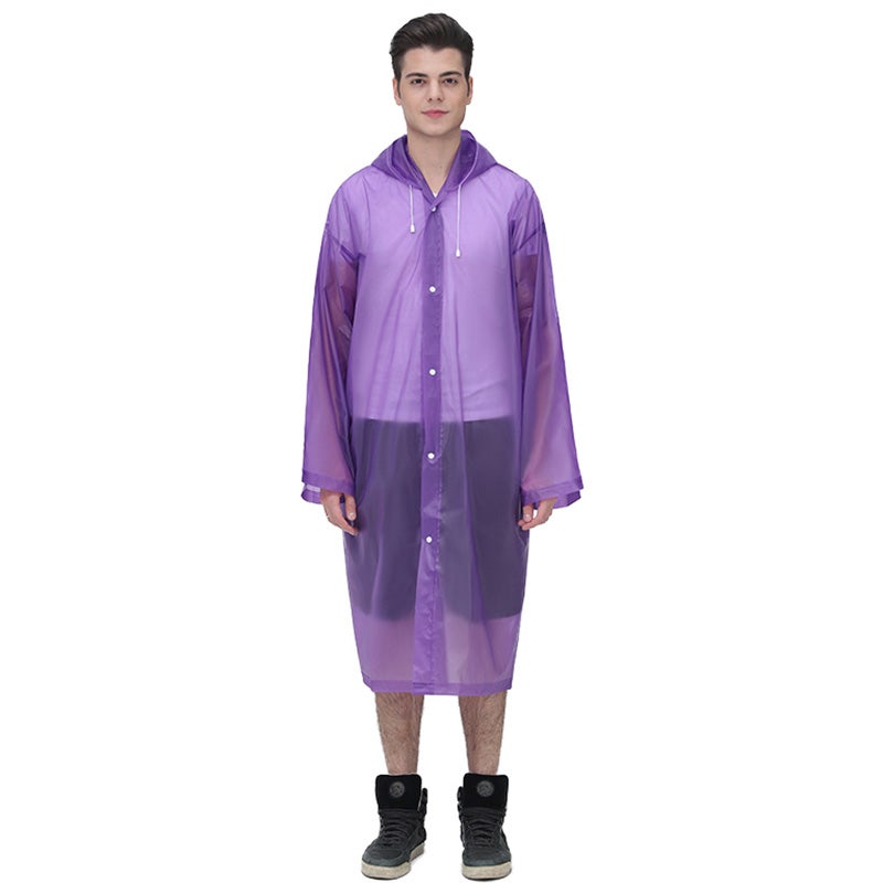 Reusable Hooded Raincoat Purple