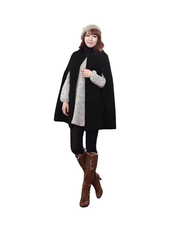 Solid Cape Coat Black