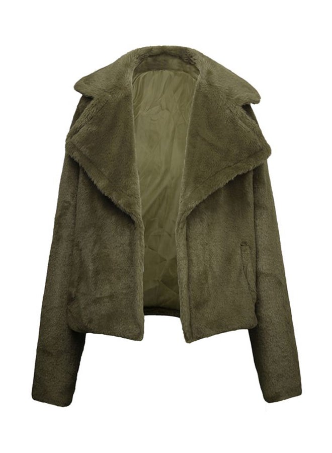 Solid Fluffy Jacket Army Green