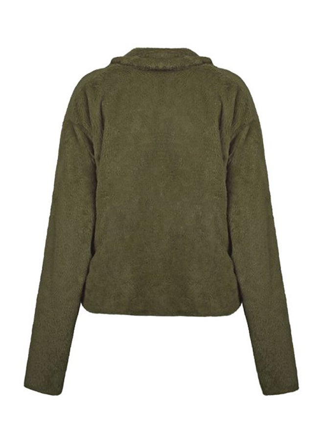 Solid Fluffy Jacket Army Green