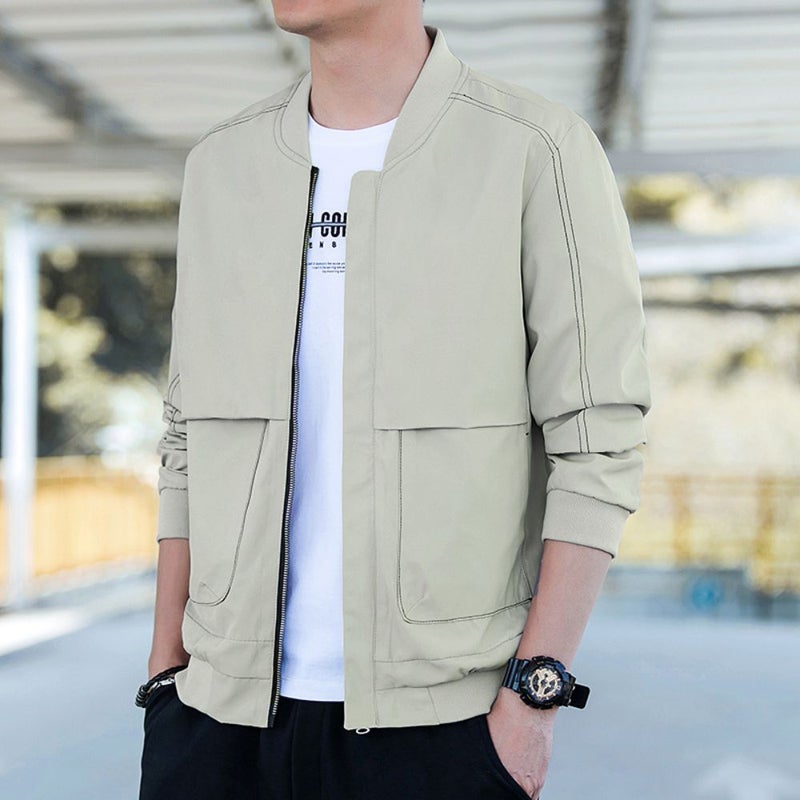 Long Sleeve Bomber Jacket Beige