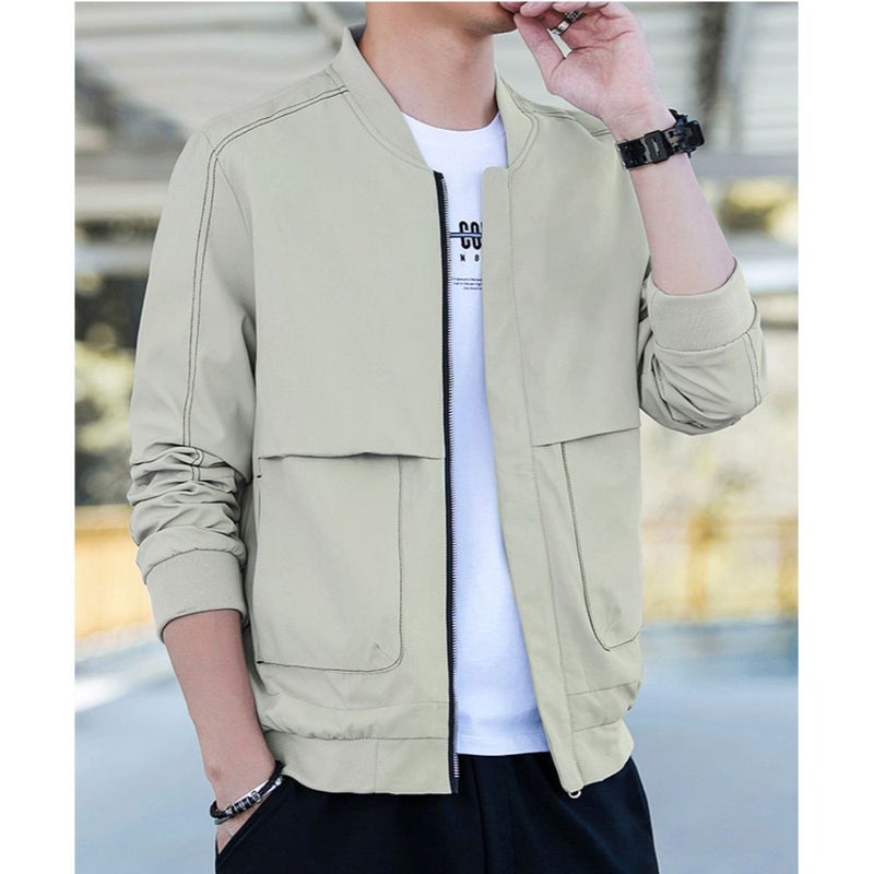 Long Sleeve Bomber Jacket Beige