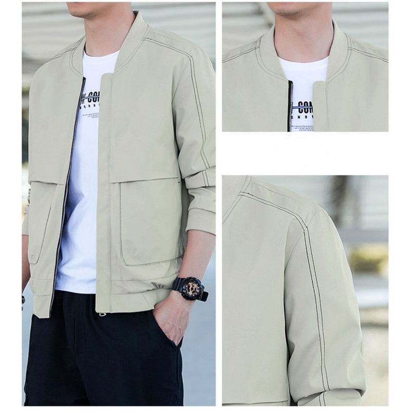 Long Sleeve Bomber Jacket Beige