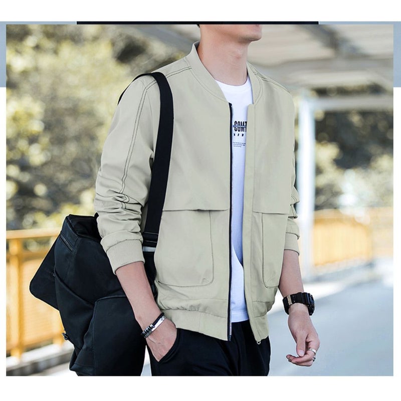 Long Sleeve Bomber Jacket Beige