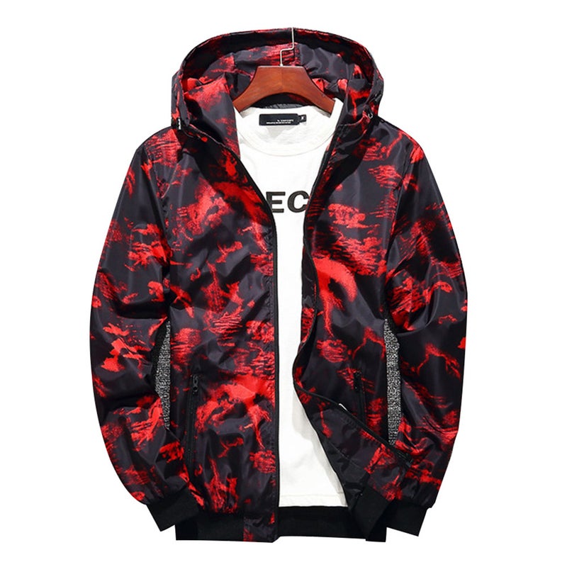 Long Sleeve Printed Hoodie Jacket Red